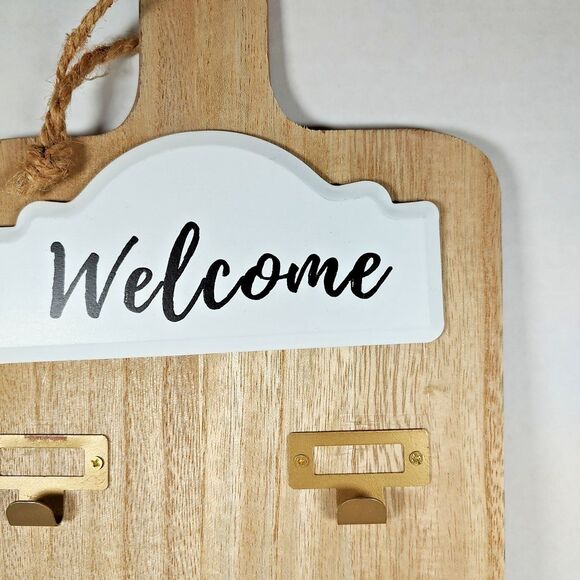 Welcome Rustic Farmhouse Decor Wooden Hanging Key Holder Organizer 6 Hooks 18" - Picture 6 of 11